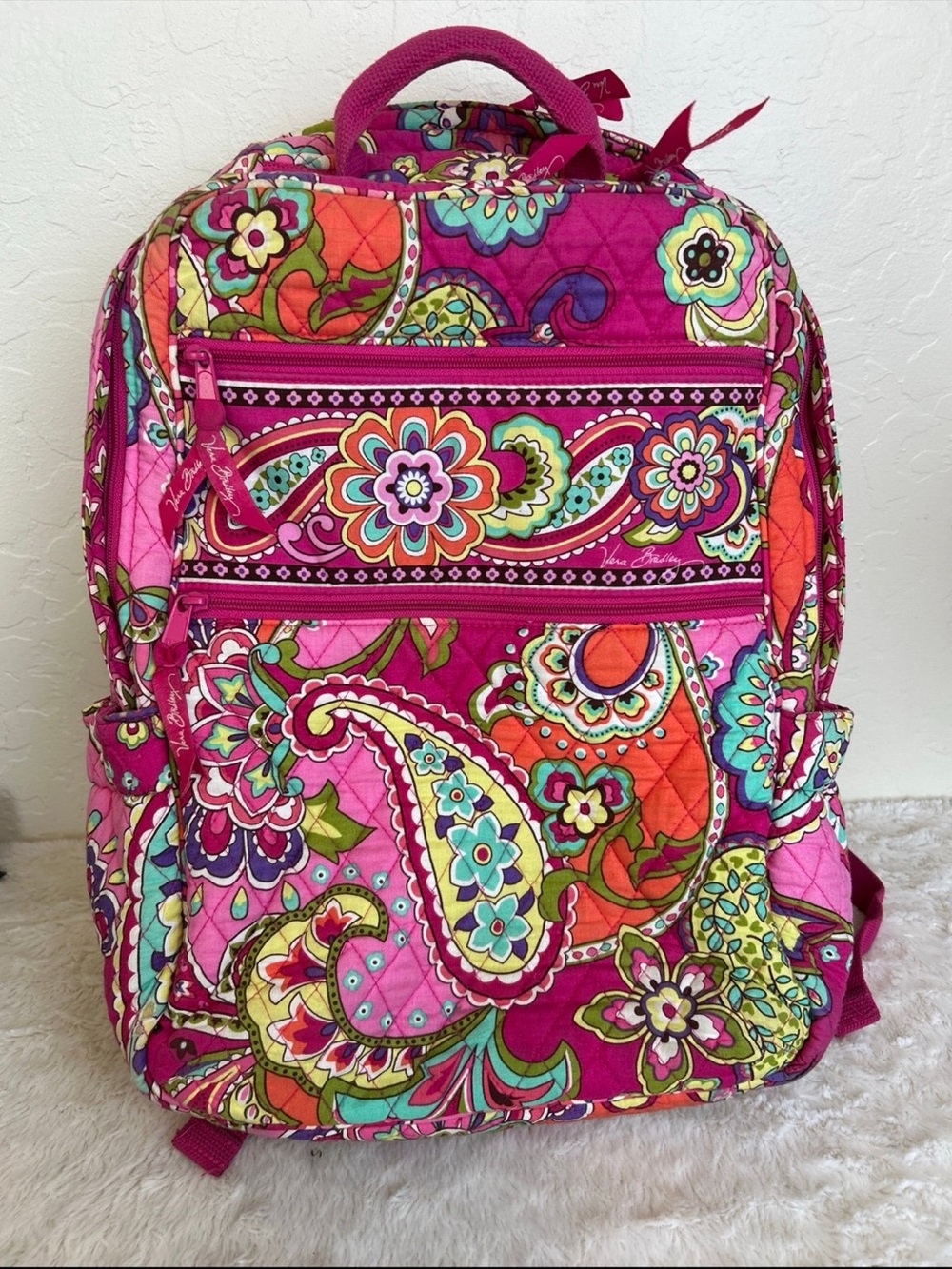 Vera Bradley Hot Pink Multi-Pattern Quilted Backpack